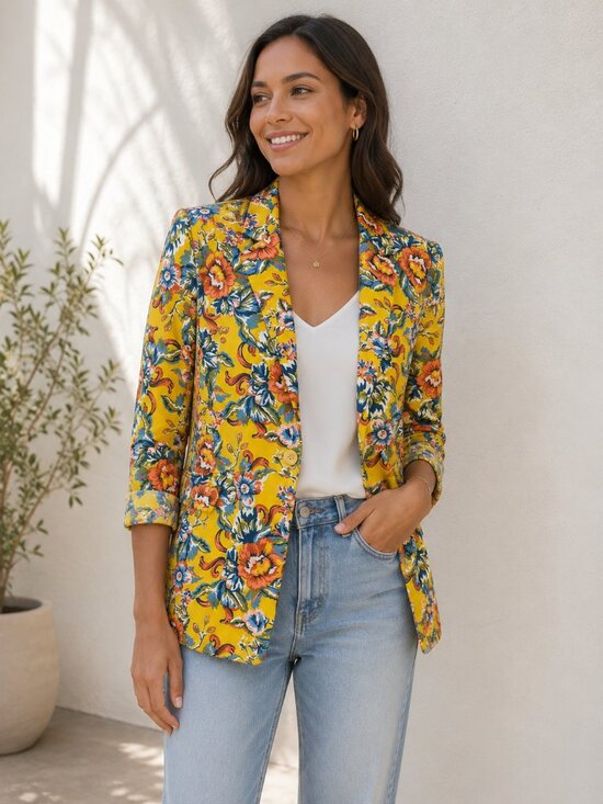 BP. Jackets & Blazers - BP. Women Floral Yellow Linen Blend Blazer Sz. M